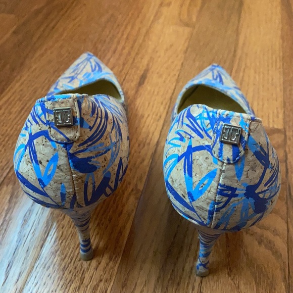Blue pattern cork material heels - Picture 3 of 5